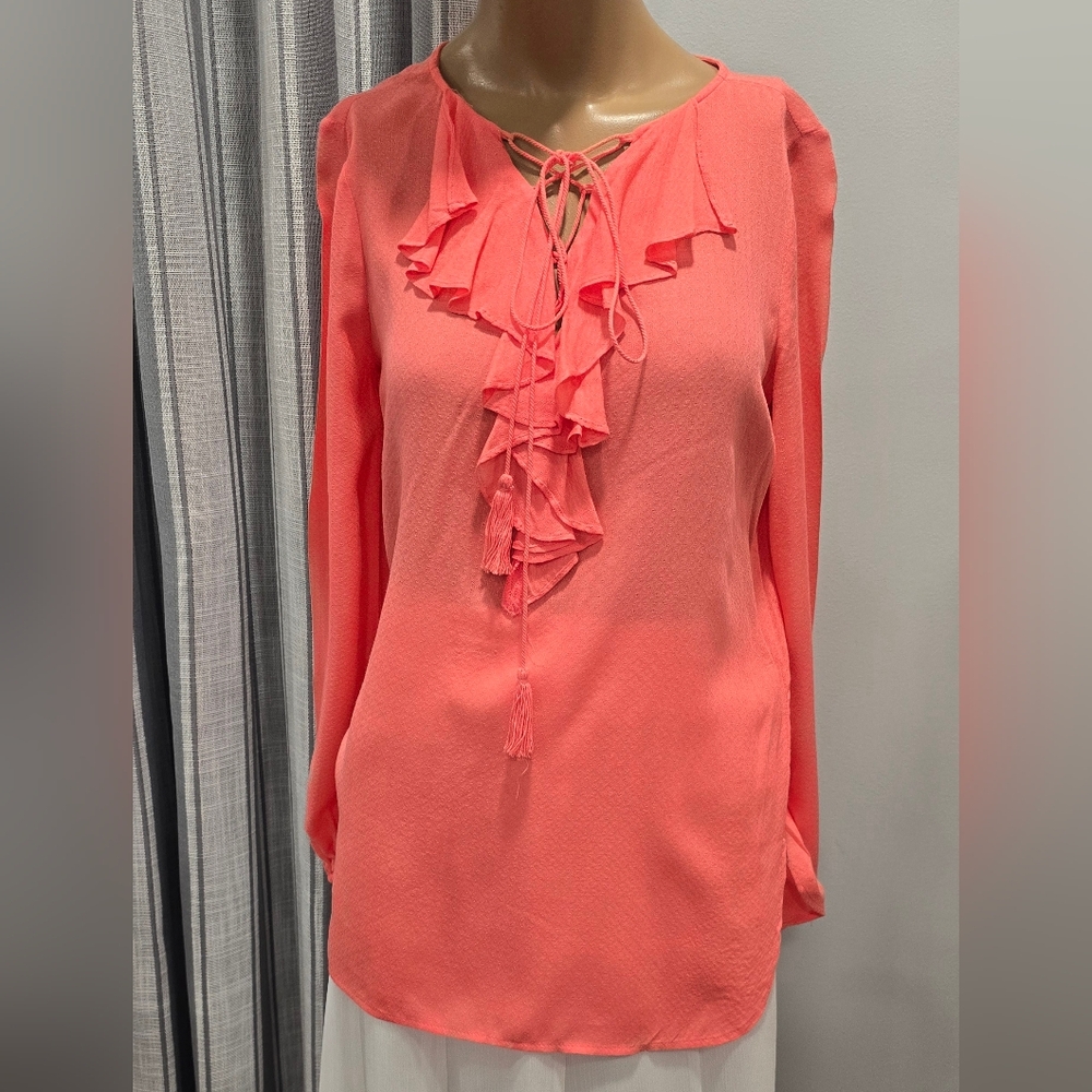 Chelsea and Violet Womens Ruffled Coral Long Sleeve Top Size XP